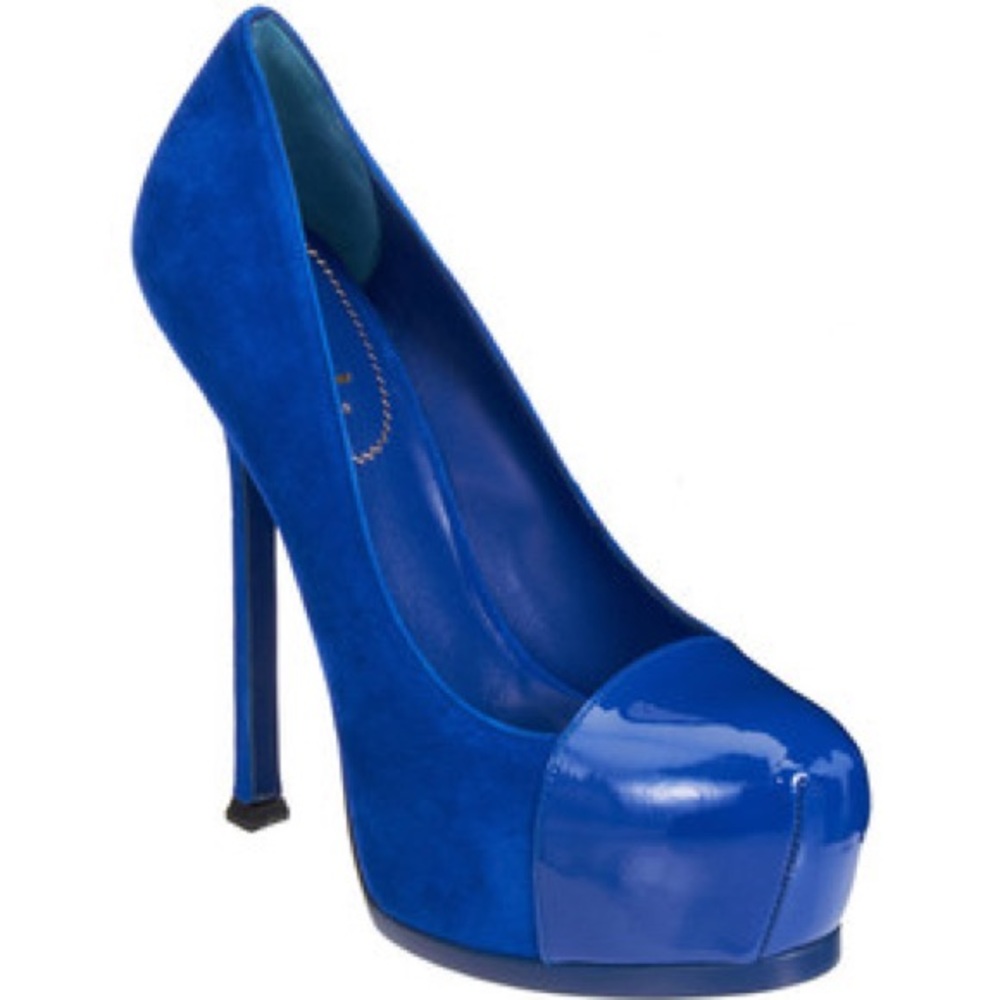 YSL Blue Tribute Captoe Pumps